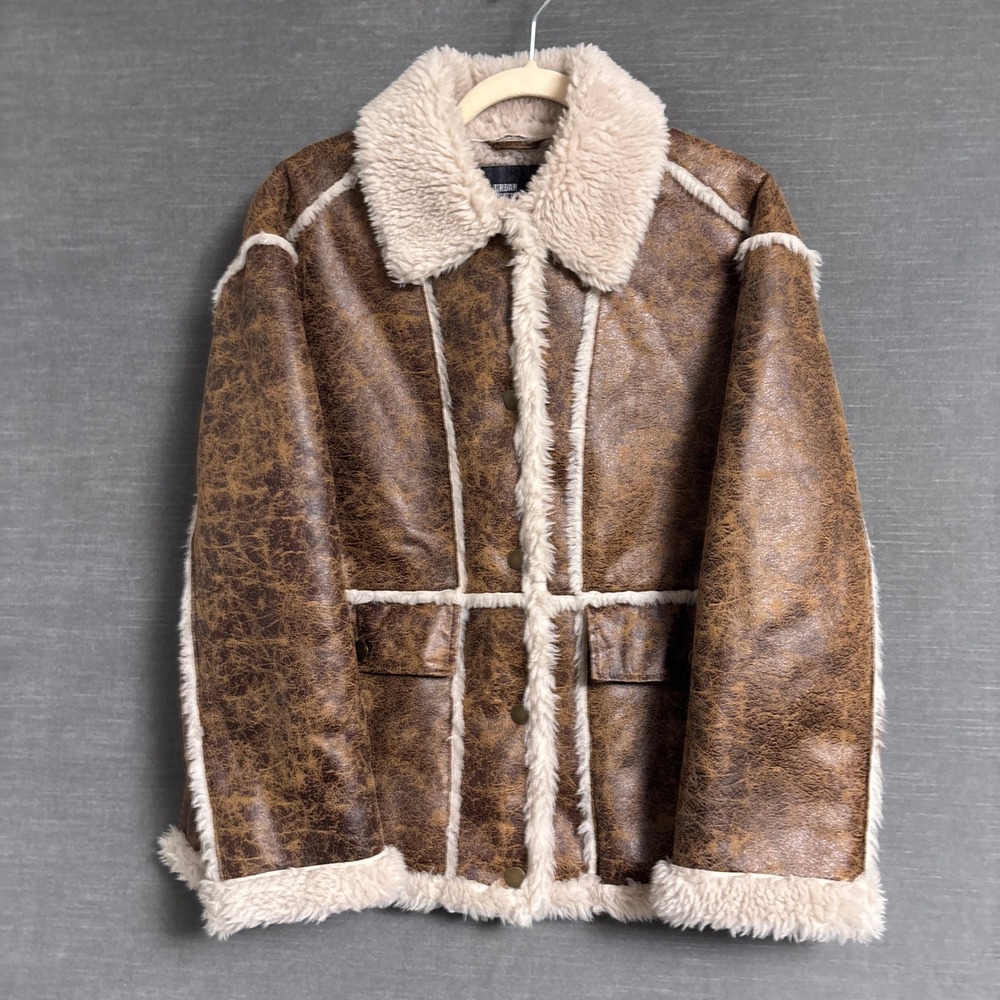 Urban Outfitters Jacket XS Brown Faux Leather Shearling Sherpa Aviator Penny Ln